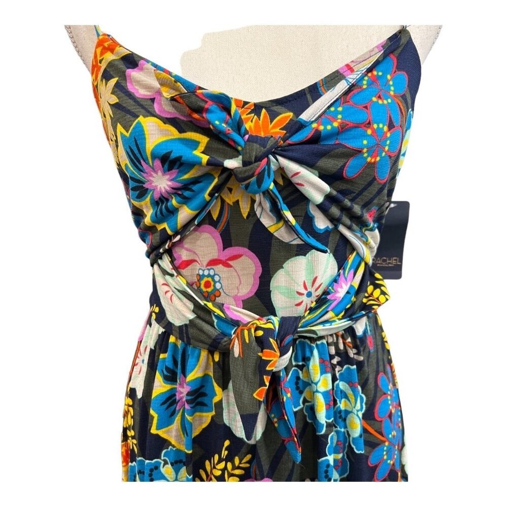 Rachel Roy Dress Black Floral Maxi‎ Tie Detail Size M Tropical Vacation Resort - Picture 5 of 11